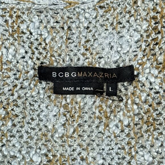 BCBG Blue Olive Asymmetrical Knit Cardigan L Loose Weave Open Front Boho Sweater - Picture 10 of 12